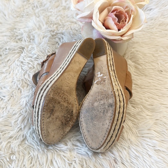 KORS Michael Platform Wedge Tan Leather Sandals women size 7.5 - Picture 5 of 5